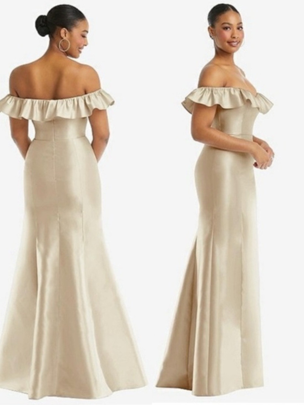 NWT Alfred Sung Off-The-Shoulder Ruffle Satin Trumpet Gown Dress Size 6 D836